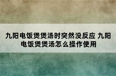 九阳电饭煲煲汤时突然没反应 九阳电饭煲煲汤怎么操作使用